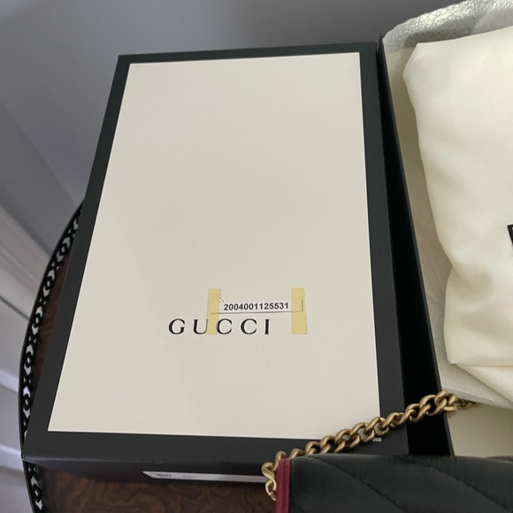 GUCCI New Marmont black red leather shoulder small bag,wallet on chain Authentic - Picture 9 of 13